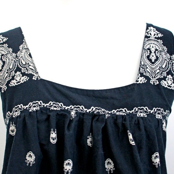 Vintage Sleeveless Top 100% Cotton Loose Fit Black and White Paisley - Picture 3 of 7